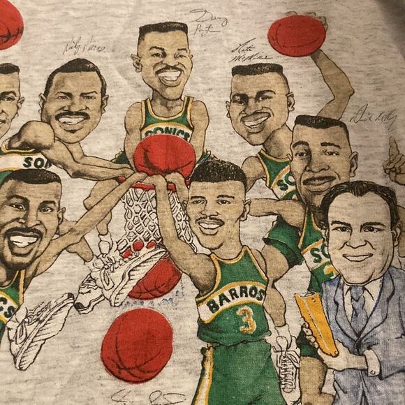 Vintage 90s Seattle Super Sonics Caricature / Fat Head NBA Single Stitch T-Shirt - Picture 6 of 6